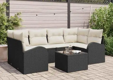 Set canapea grădină 7 piese cu perne negre din poliratan - 3/5