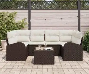 vidaXL Set 7 Piese Grădină cu Pernițe Maro Poli Rattan