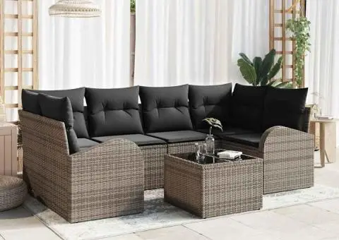 Set canapea grădină cu perne gri din poliratan - 1/5