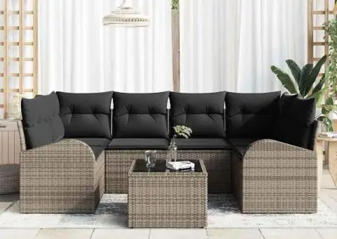 Set canapea grădină cu perne gri din poliratan - 3/5