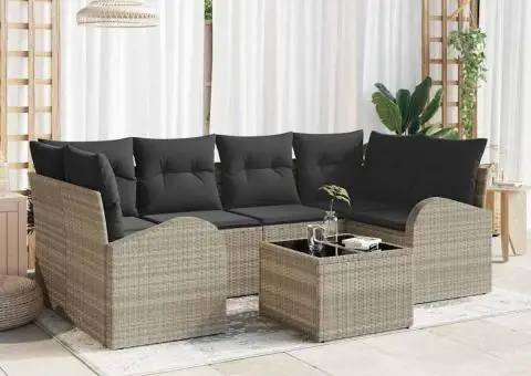 Set de Canapea de Grădină cu Perne Gri Deschis din Ratan Poli - 1/5