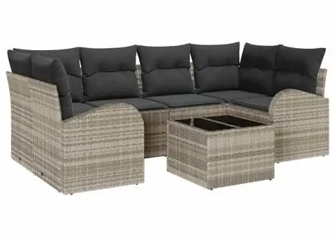 Set de Canapea de Grădină cu Perne Gri Deschis din Ratan Poli - 2/5