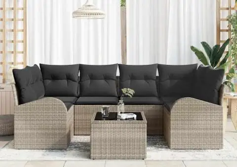 Set de Canapea de Grădină cu Perne Gri Deschis din Ratan Poli - 3/5