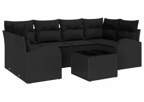 Set de 7 Piese Canapea de Grădină cu Perne Negru Poli Ratan - 2/5