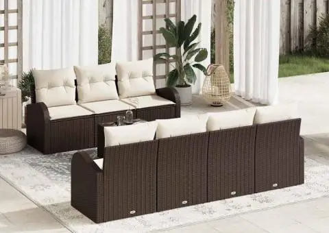 Set de Sofa de Grădină de 8 Piese cu Perne Maro din Ratan Poli - 1/5