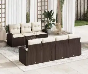 vidaXL Set de Sofa de Grădină de 8 Piese cu Perne Maro din Ratan Poli