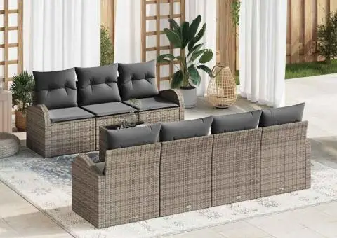 Set canapea grădină 8 piese cu perne Gri Poliratan - 1/5