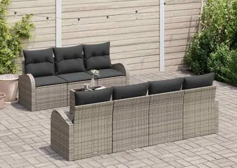 Set canapea grădină 8 piese cu perne Gri Poliratan - 3/5