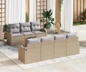 vidaXL Set Canapea Grădină 8 Piese cu Perne Bej Ratan Poli