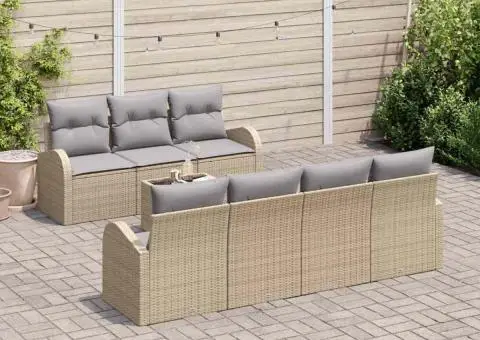 Set Canapea Grădină 8 Piese cu Perne Bej Ratan Poli - 3/5