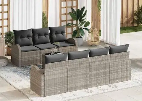 Set Canapea Grădină cu Perne 8 Piese Gri Deschis Poliratan - 1/5