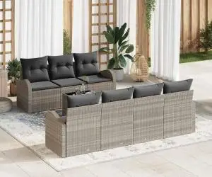 vidaXL Set Canapea Grădină cu Perne 8 Piese Gri Deschis Poliratan