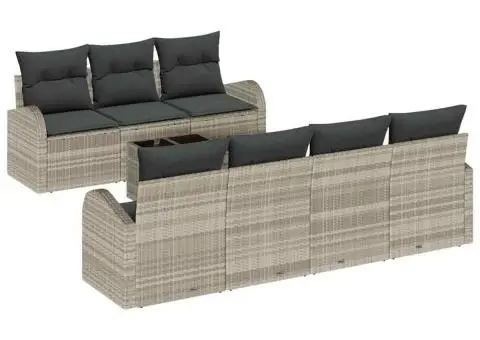 Set Canapea Grădină cu Perne 8 Piese Gri Deschis Poliratan - 2/5