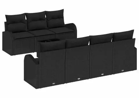 Set 8 Canapele Grădină cu Pernă Neagră din Ratan Poli - 2/5