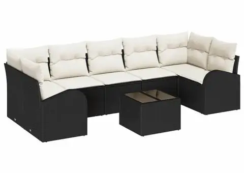 Set de canapea pentru grădină cu 8 piese și perne negre din poliratan - 2/5