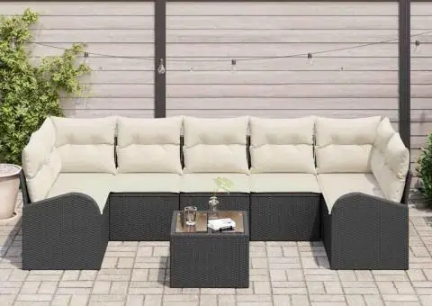 Set de canapea pentru grădină cu 8 piese și perne negre din poliratan - 3/5