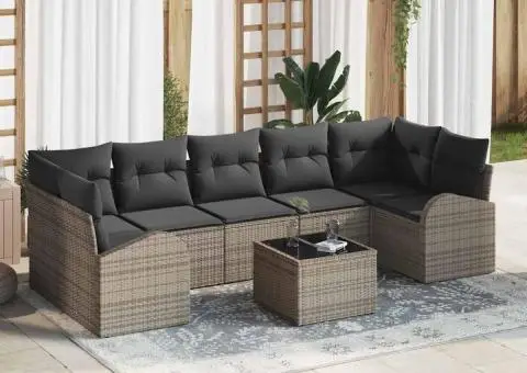 Set canapea grădină cu 8 piese și perne gri din polyratan - 1/5