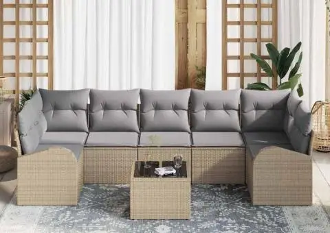 Set Canapea Grădină cu Perne Bej din Ratan Polimer - 3/5