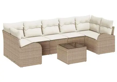 Set Canapea Grădină din 8 Piese cu Perne Bej Poli Ratan - 2/5