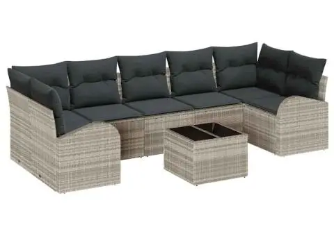 Set Canapea de Grădină cu 8 Piese și Perne Gri Deschis Ratan Polimer - 2/5