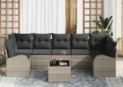 Set Canapea de Grădină cu 8 Piese și Perne Gri Deschis Ratan Polimer - 3/5