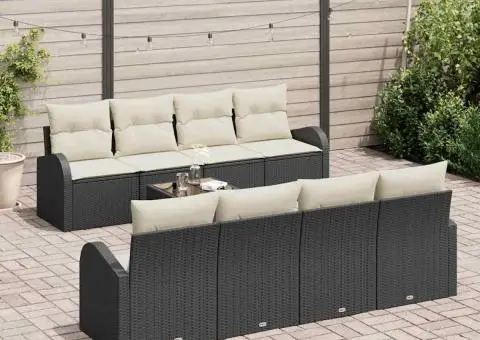 Set de canapea cu 9 piese și perne negre din poliratan - 3/5