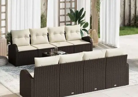 Set canapea grădină cu 9 piese și perne maro din poliratan - 1/5