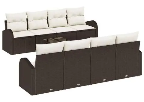 Set canapea grădină cu 9 piese și perne maro din poliratan - 2/5