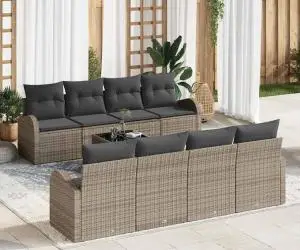 vidaXL Set de sofa pentru grădină de 9 piese cu perne gri din ratan poli
