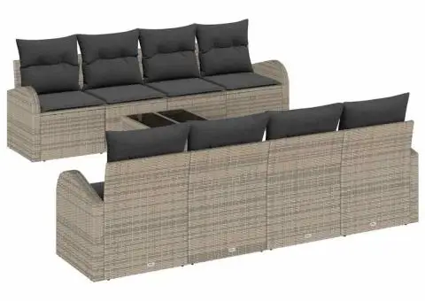 Set de sofa pentru grădină de 9 piese cu perne gri din ratan poli - 2/5