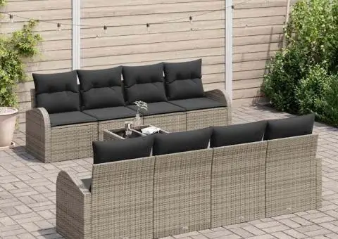 Set de sofa pentru grădină de 9 piese cu perne gri din ratan poli - 3/5