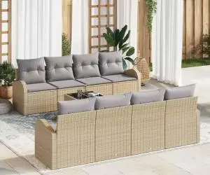 vidaXL Set de canapele cu 9 piese pentru grădină cu perne Bej Ratan Poli