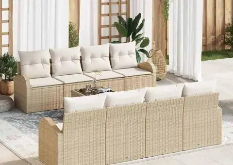 Set de Sofa pentru Grădină cu Pernițe Bej din Ratan Plastic - 1/5