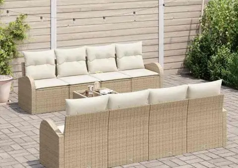 Set de Sofa pentru Grădină cu Pernițe Bej din Ratan Plastic - 3/5