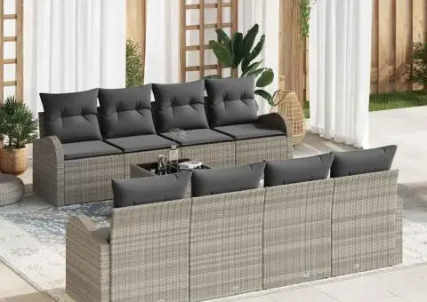 Set de canapea de grădină 9 piese cu perne gri deschis din ratan poli - 1/5