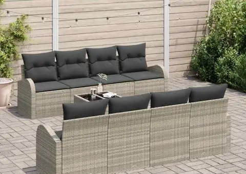 Set de canapea de grădină 9 piese cu perne gri deschis din ratan poli - 3/5