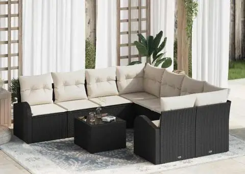 Set canapele grădină cu pernuțe Negru Ratan Poli - 1/5