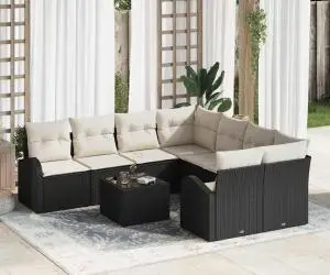 vidaXL Set canapele grădină cu pernuțe Negru Ratan Poli