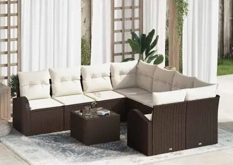 Set canapea grădină cu perne maro din ratan poliester - 1/5