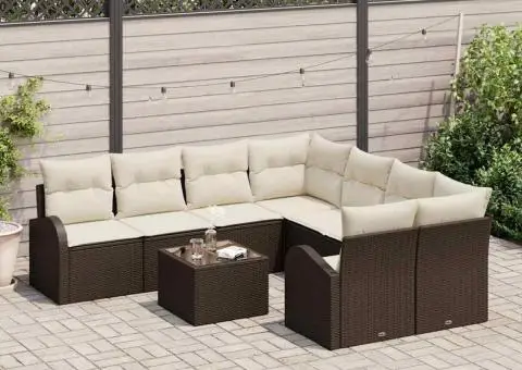 Set canapea grădină cu perne maro din ratan poliester - 3/5