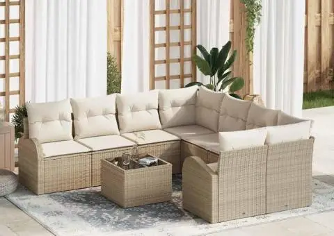 Set de Canapea pentru Grădină cu Pernuțe Bej Poliratan - 1/5