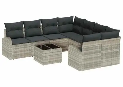 Set de Canapea de Grădină cu Pernuțe Gri deschis Poliratan - 2/5