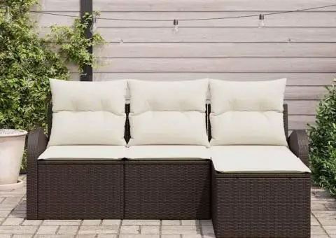 Set canapea 4 piese cu perne maro ratan poli - 3/5