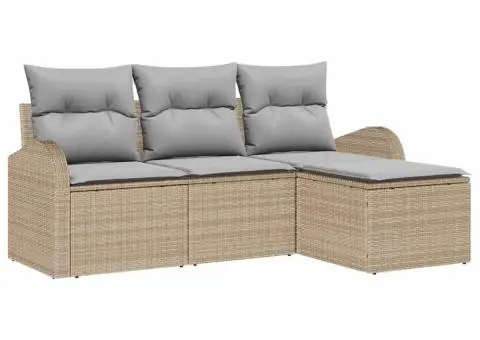 Set de canapea de grădină de 4 piese cu perne Bej Ratan Poli - 2/5