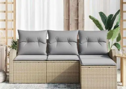 Set de canapea de grădină de 4 piese cu perne Bej Ratan Poli - 3/5