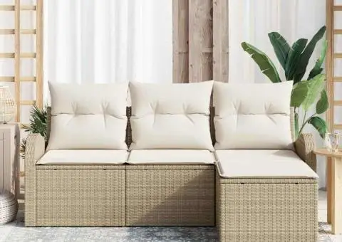 Set de Canapea de Grădină cu Perne Bej din Ratan Poli - 3/5