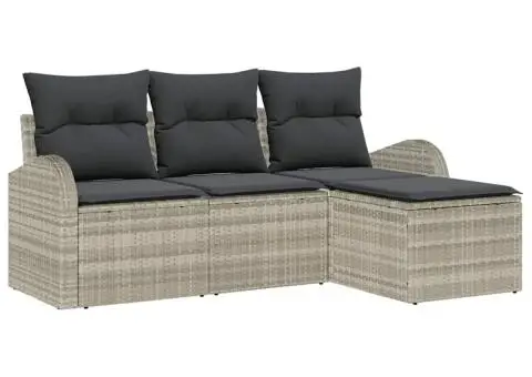 Set canapea grădină 4 piese gri deschis din ratan polimer - 2/5