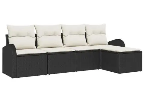 Set de canapea de grădină cu perne Negre poliratan - 2/5