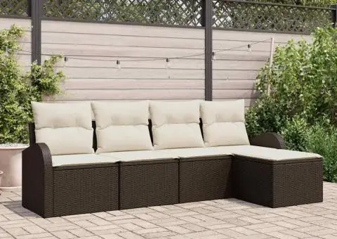 Set de canapea de grădină 5 piese cu perne maro poliratan - 1/5