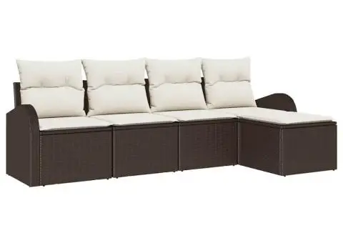 Set de canapea de grădină 5 piese cu perne maro poliratan - 2/5